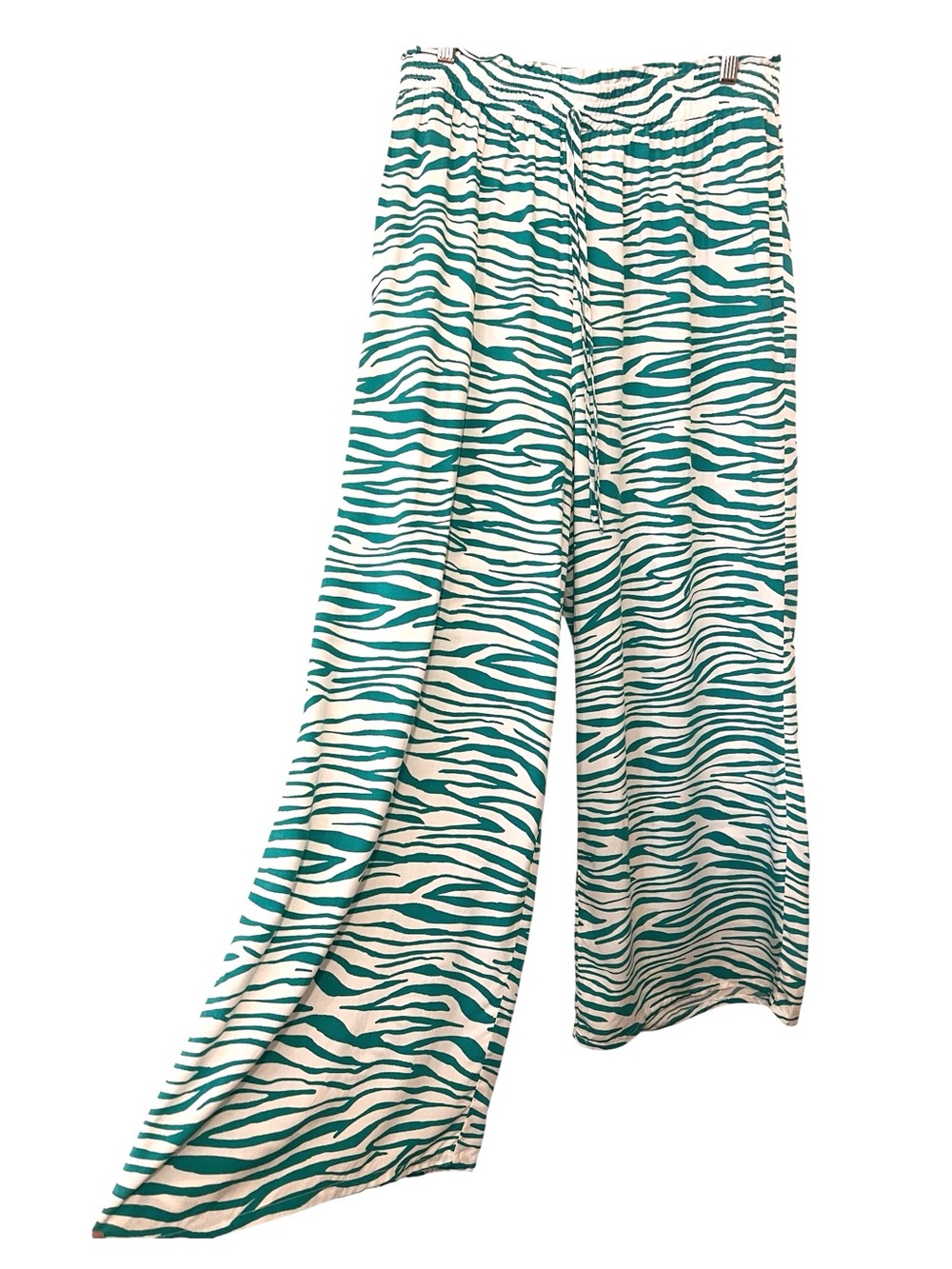 Bar III Teal and White Zebra-Print Wide-Leg Palazzo Pants, Green & White, Sz PL